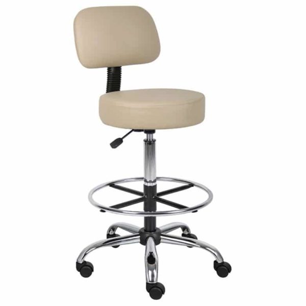 Boss Be Well Medical Spa Professional Adjustable Drafting Stool with Back and Removable Foot