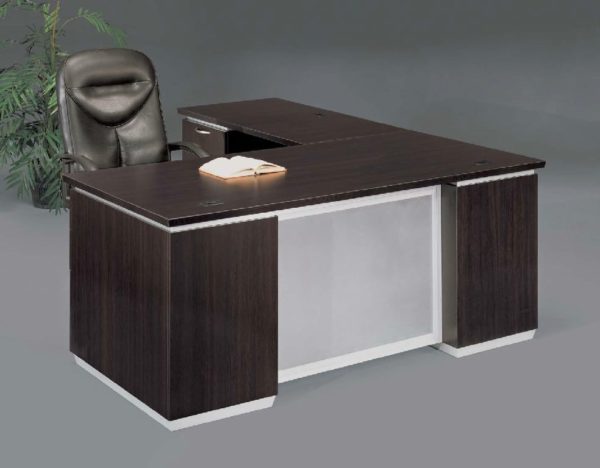 Left Executive L Desk With Frosted Glass Modesty Panel