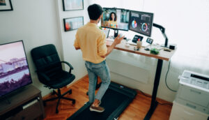 Man working from home at standing desk